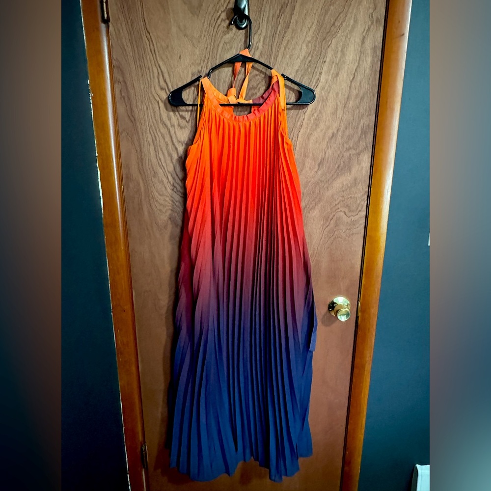 Sunset Gradient Pleated Maxi Dress